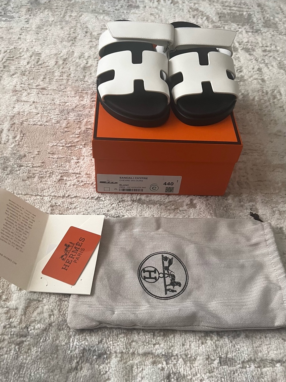 Hermes White and Black Chypre Leather Slide Sandals